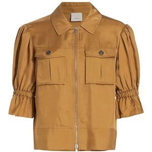 $395 Cinq à Sept Holly Puff-Sleeve Utility Jacket Size L